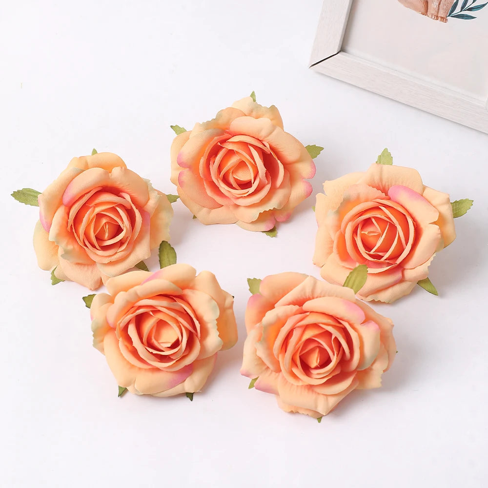 Silk Rose Artificial Flower Heads 7cm – Wedding & Home Décor Artificial Silk Flowers Babs Orange 10Pcs