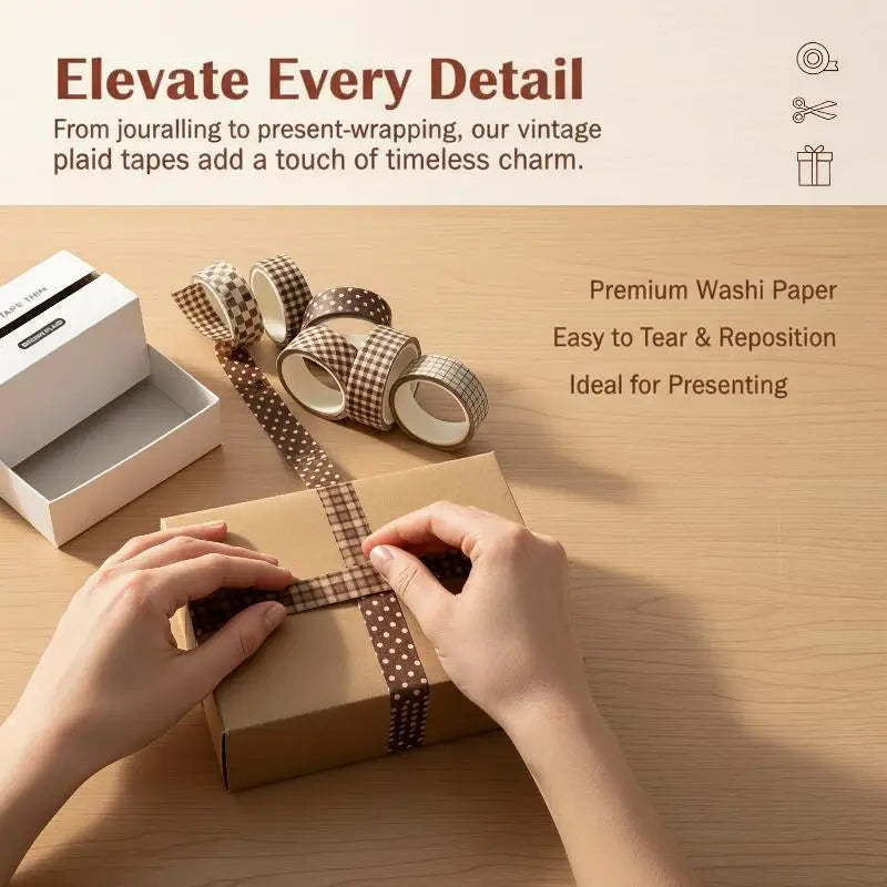 6-Roll Plaid Washi Tape Set – Grid & Polka Dot Journal Tape Decorative Washi Tape Babs
