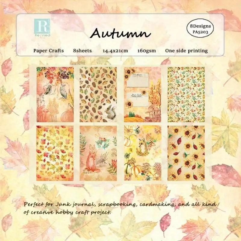 Autumn Scrapbook Paper Pad – 8pc Vintage Cardstock for DIY Scrapbook Paper Pad Babs