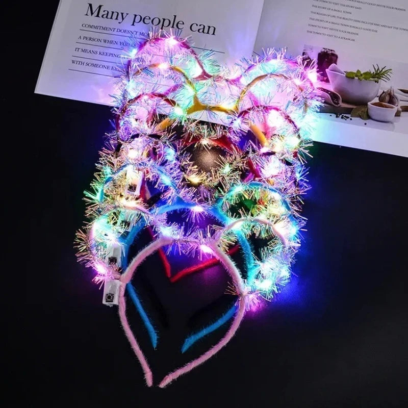 15-Pack Glow LED Cat Ear Rabbit Crown Headbands – Party Set LED Party Headbands Babs