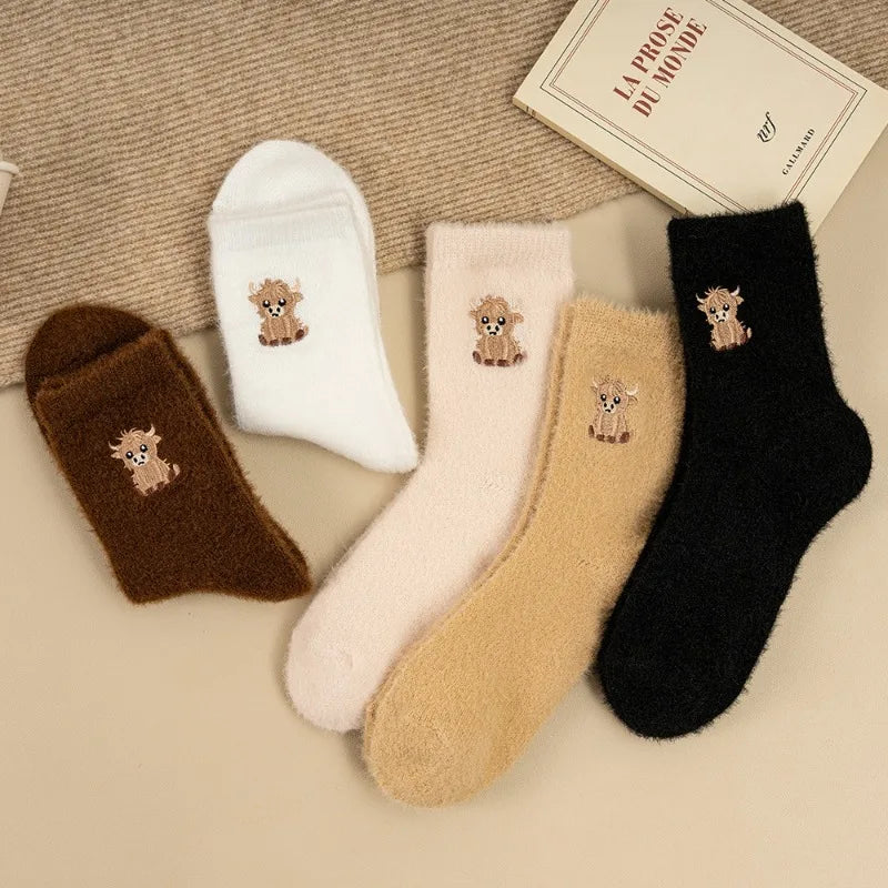 Women's Fluffy Faux Mink Fleece Mid-Calf Socks – Non-Slip, 2 Pairs Fluffy Winter Socks Babs