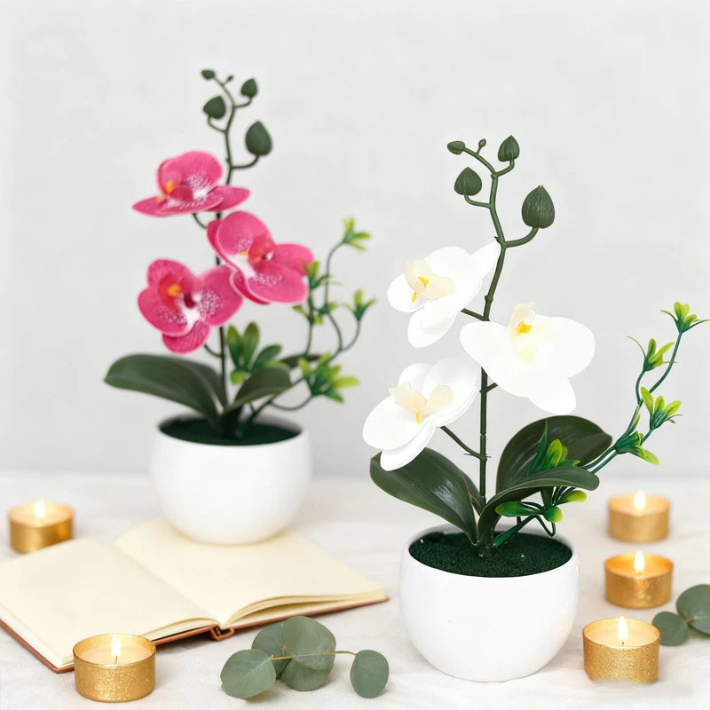 Artificial Phalaenopsis Orchid Bonsai Potted Plant – Home Décor Artificial Potted Plant Babs