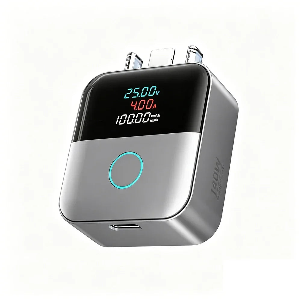 USB-C Auto Disconnect Charger Adapter 140W Digital Display USB-C Charger Adapter Babs Silver
