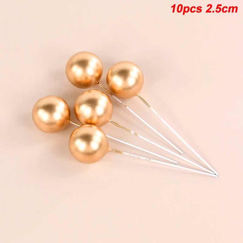 10Pcs Ball Cake Toppers Gold Blue Pink – Party & Wedding Cake Topper Set Babs 10pcs gold-2.5cm