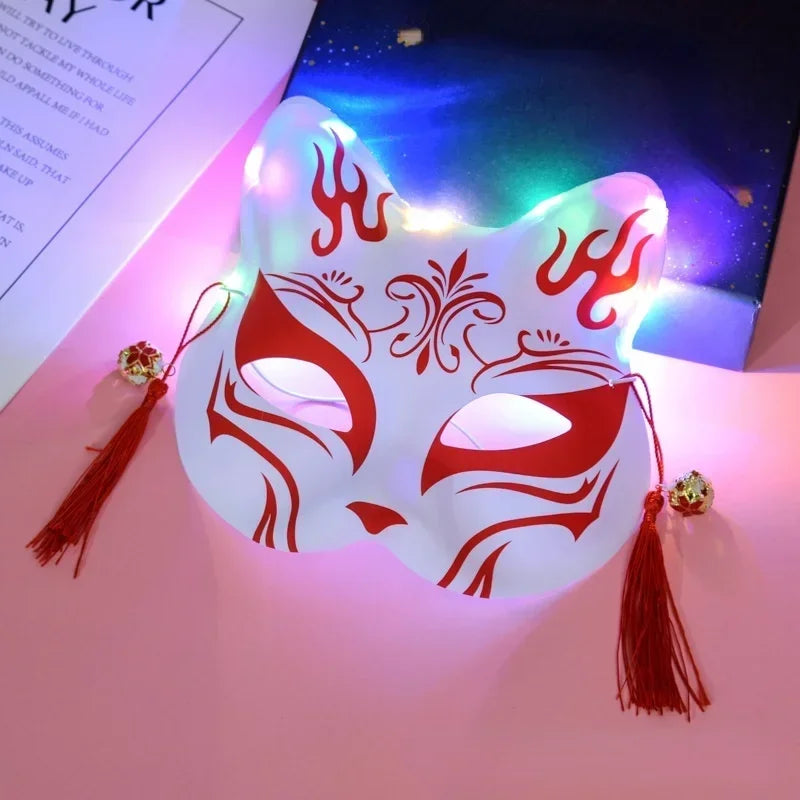 LED Light-Up Anime Fox Cat Half Face Mask – Cosplay Party LED Costume Mask Babs