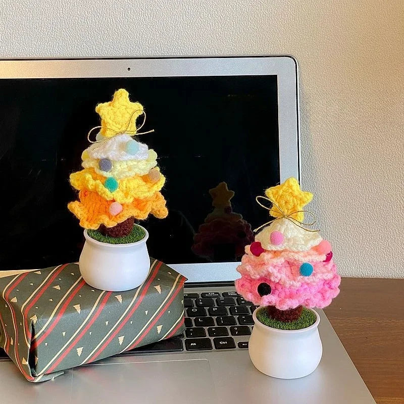 Hand-Woven Plush Christmas Tree Potted Décor | Desktop Gift Christmas Tree Décor Babs