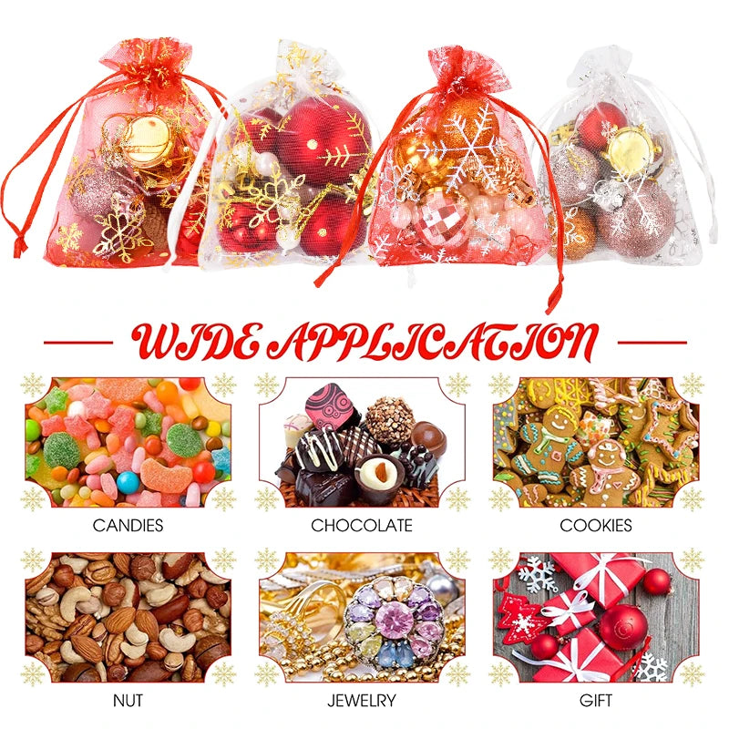 20Pcs Snowflake Organza Drawstring Gift Bags Gold Silver Organza Gift Bags Babs