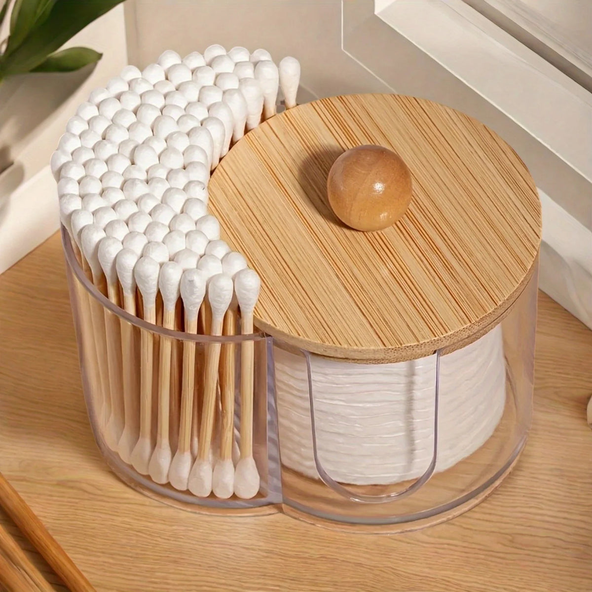 Dual Compartment Clear Cotton Swab & Ball Organizer Bathroom Storage Organizer Babs