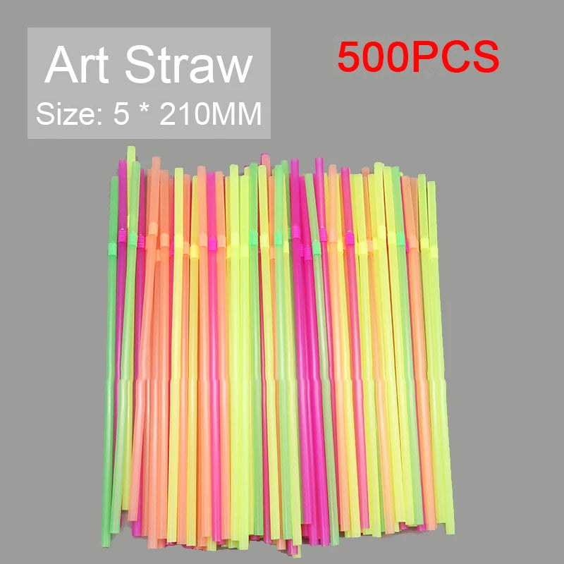 Bendable Multicolor Fluorescent Plastic Drinking Straws Disposable Drinking Straws Babs Multicolor 500Pcs
