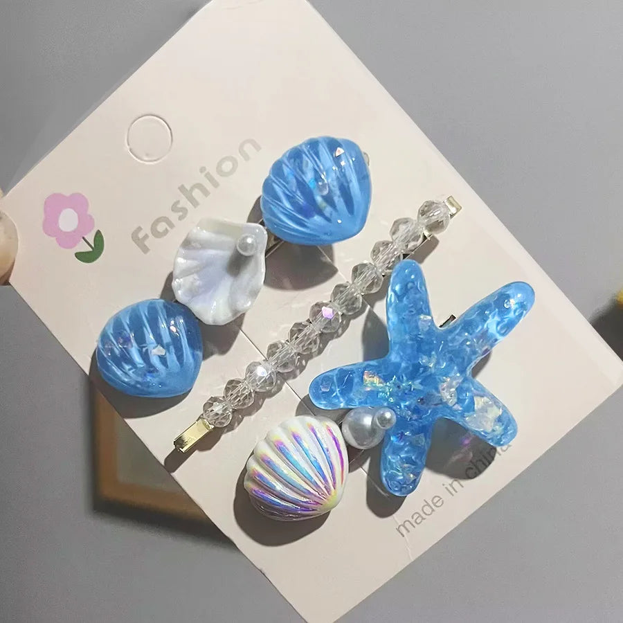 Ocean Hair Clip Set – Starfish Shell Pearl Barrettes Hair Clip Set Babs blue