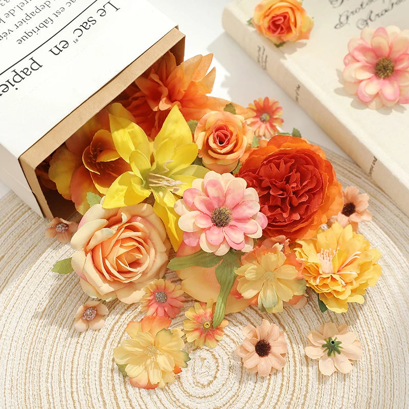 Orange Silk Artificial Rose Daisy Flower Heads 60pcs – DIY Decor Artificial Flower Heads Babs