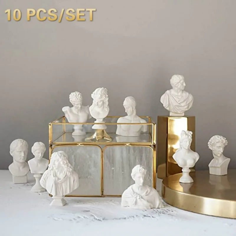 10-Pc Mini Greek Bust Figurines Resin Sketch Statues Home Decor Decorative Figurine Set Babs