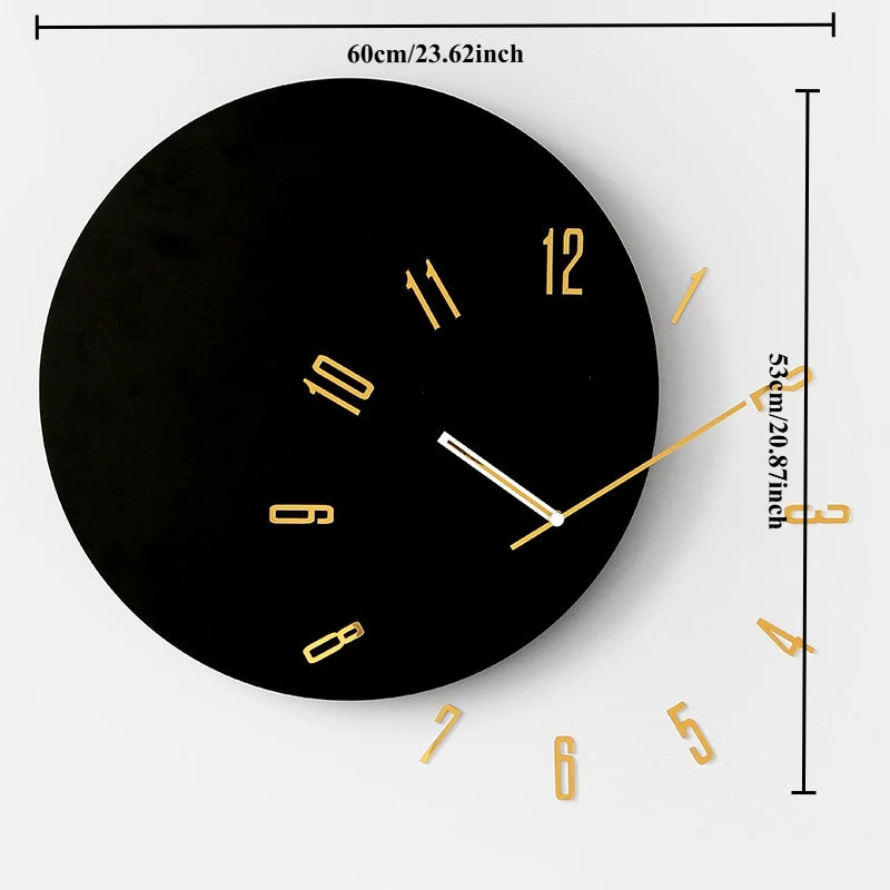 Nordic Minimalist Wall Clock – Silent Quartz Acrylic 60cm Wall Clock Babs Black Gold