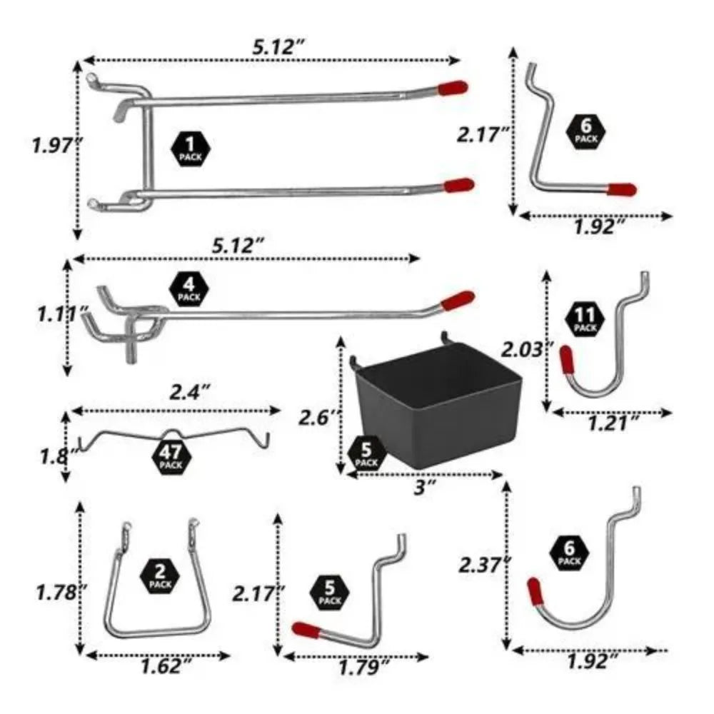 114-Piece Pegboard Hooks Set with Bins & Peg Locks | Storage Pegboard Hook Set Babs