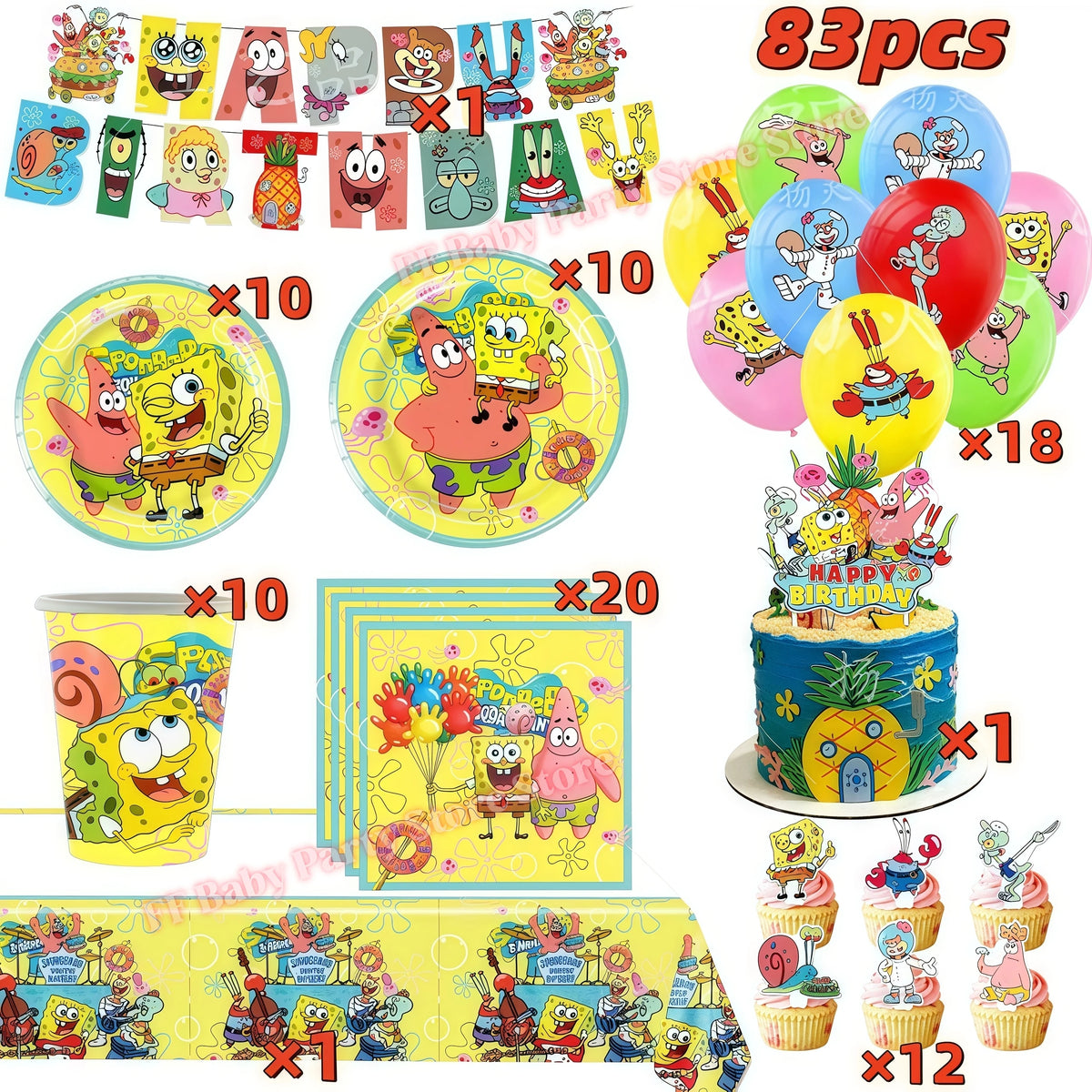 Cartoon Kids Birthday Party Decoration Set – Balloons, Backdrop & More Kids Party Decoration Set Babs 83pcs