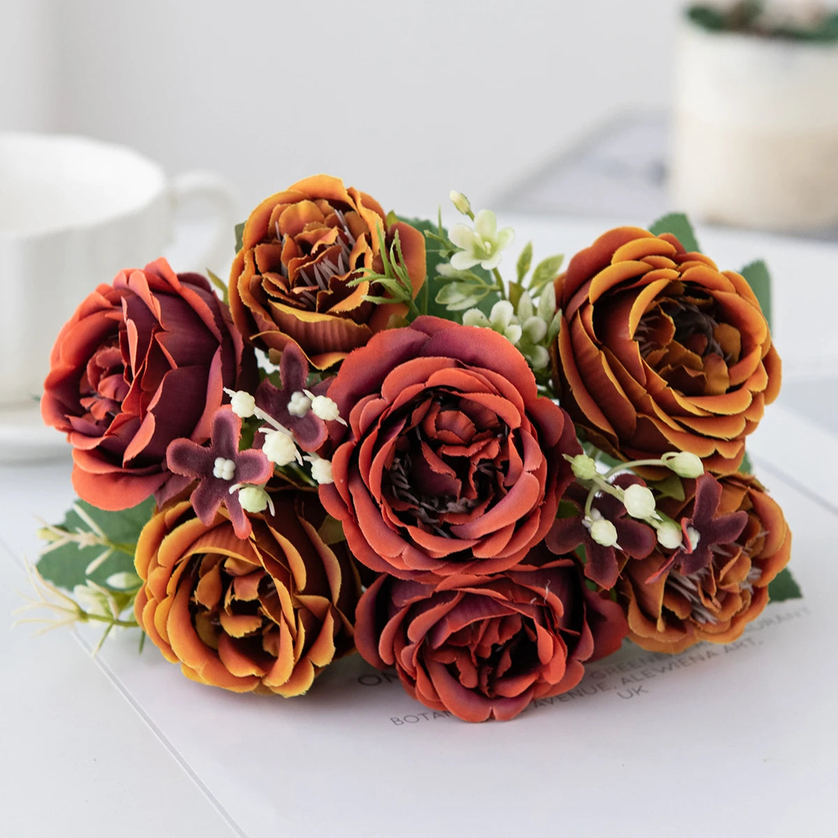 Silk Peony Bouquet – Artificial Flowers for Home & Wedding Artificial Flower Bouquet Babs Orange 1 pc