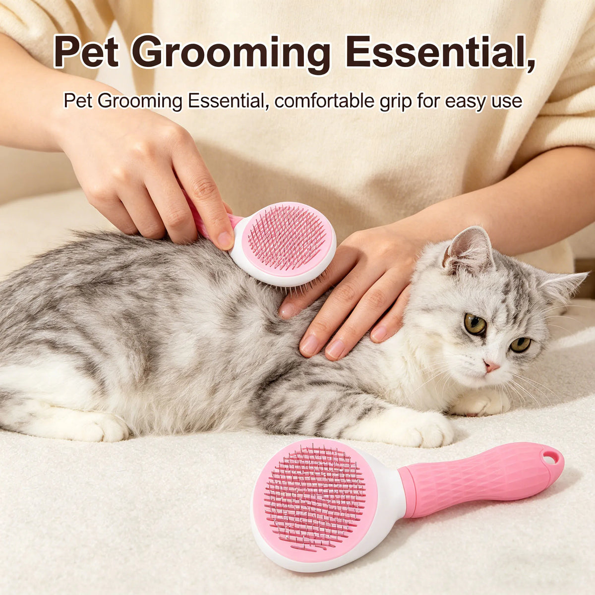Self-Cleaning Slicker Brush for Dogs & Cats | Non-Slip Handle Pet Grooming Brush Babs