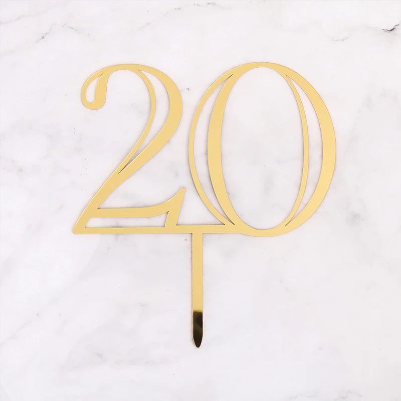 Gold Acrylic Number Cake Topper – Birthday & Anniversary Cake Topper Babs 20