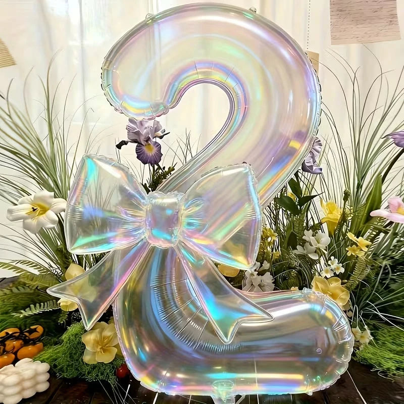 40" Iridescent Number Balloon & Bowknot Kit – Birthday Party Party Balloon Kit Babs 2 40Inch