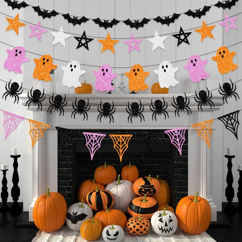 Halloween Hanging Garland Paper Banner – Ghost Bat Spider Halloween Paper Garland Babs