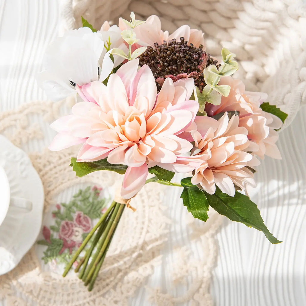 Artificial Silk Dahlia Camellia Bouquet | Wedding & Home Decor Artificial Flower Bouquet Babs