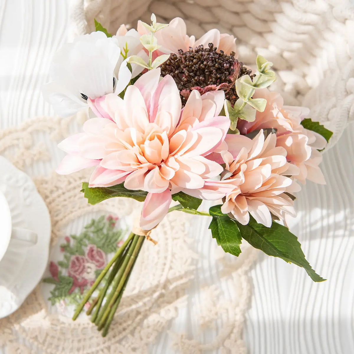 Artificial Silk Dahlia Camellia Bouquet | Wedding & Home Decor Artificial Flower Bouquet Babs