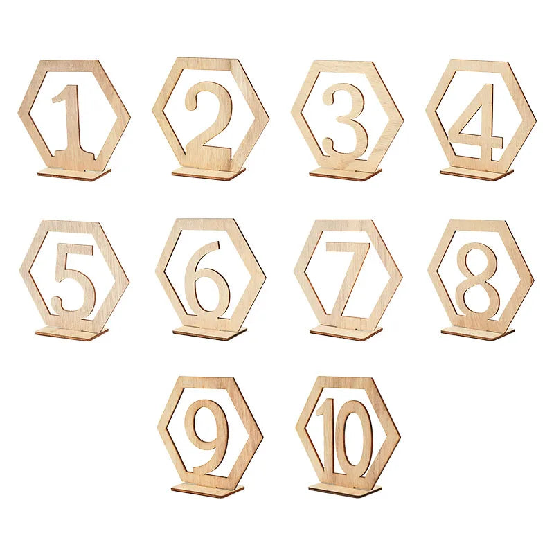 10pcs Hexagon Wooden Table Number Signs – Rustic Wedding Décor Table Number Signs Babs Number1-10