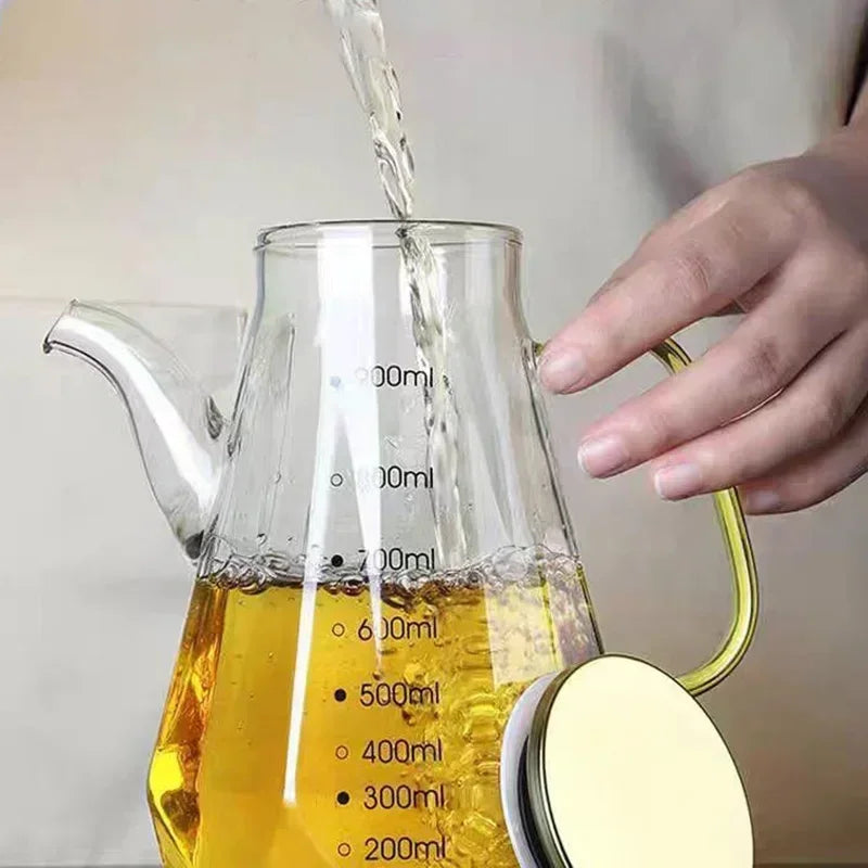 Diamond Glass Oil Bottle with Scale & Lid | 500–900ml Glass Condiment Bottle Babs