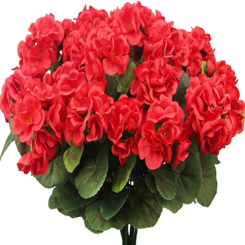 Spring Silk Begonia & Geranium Artificial Flowers | Home Decor Artificial Silk Flowers Babs Red 1PC