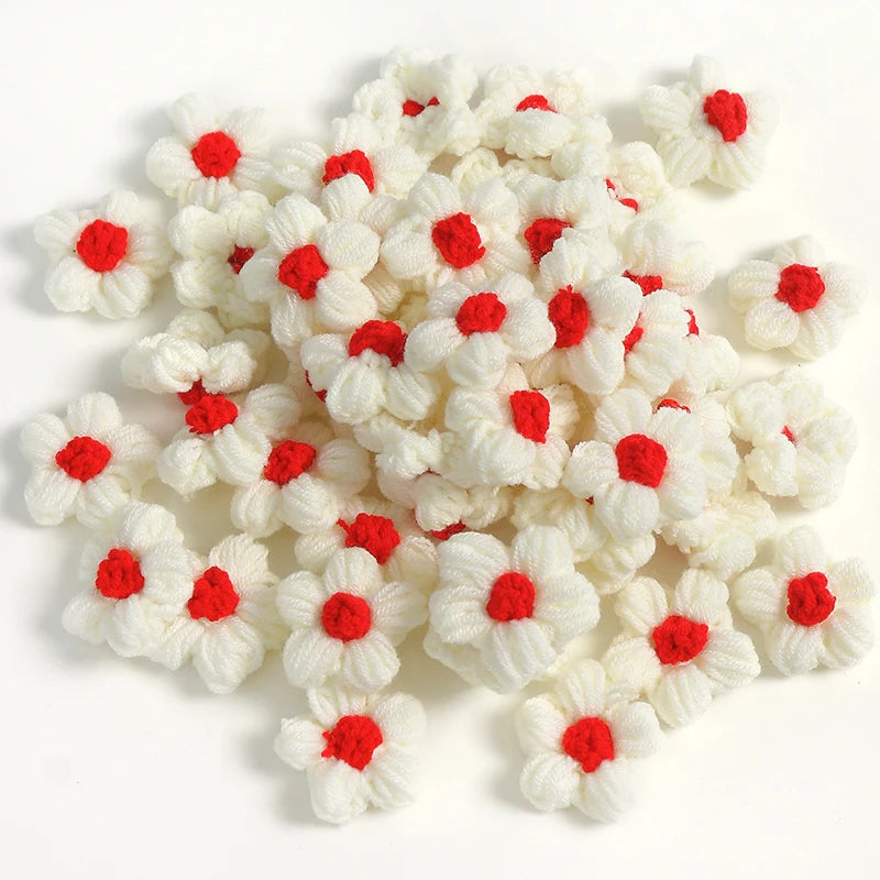 10/20Pcs 4cm Wool Flower Heads DIY Hair Clips Crafts Home Décor DIY Floral Embellishment Babs White Red 10pcs