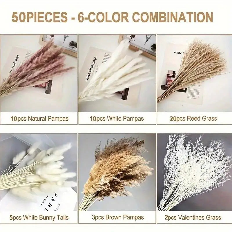 50pcs Boho Pampas Grass Artificial Dried Flowers – Vase & Wedding Artificial Dried Flowers Babs
