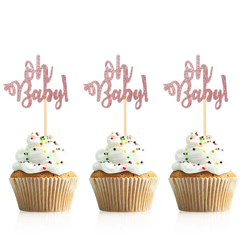 10Pcs Gold Oh Baby Cupcake Toppers – Baby Shower & Birthday Cupcake Toppers Babs rose gold oh baby