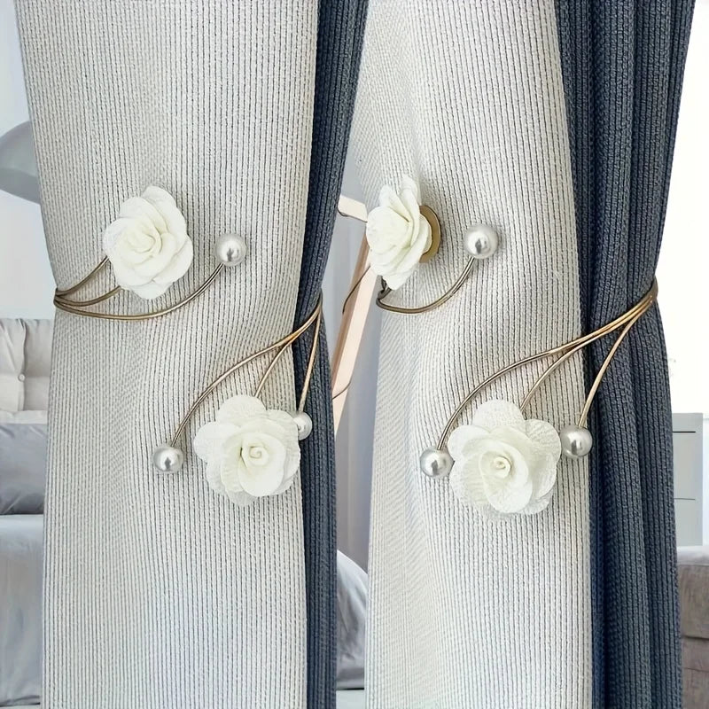 Rose Pattern Curtain Tiebacks with Adjustable Metal Buckles – 2pc Curtain Tiebacks Babs