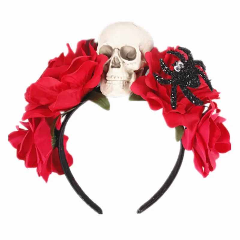 Halloween Rose Skull Headband – Costume Party Hair Hoop Costume Headband Babs Red