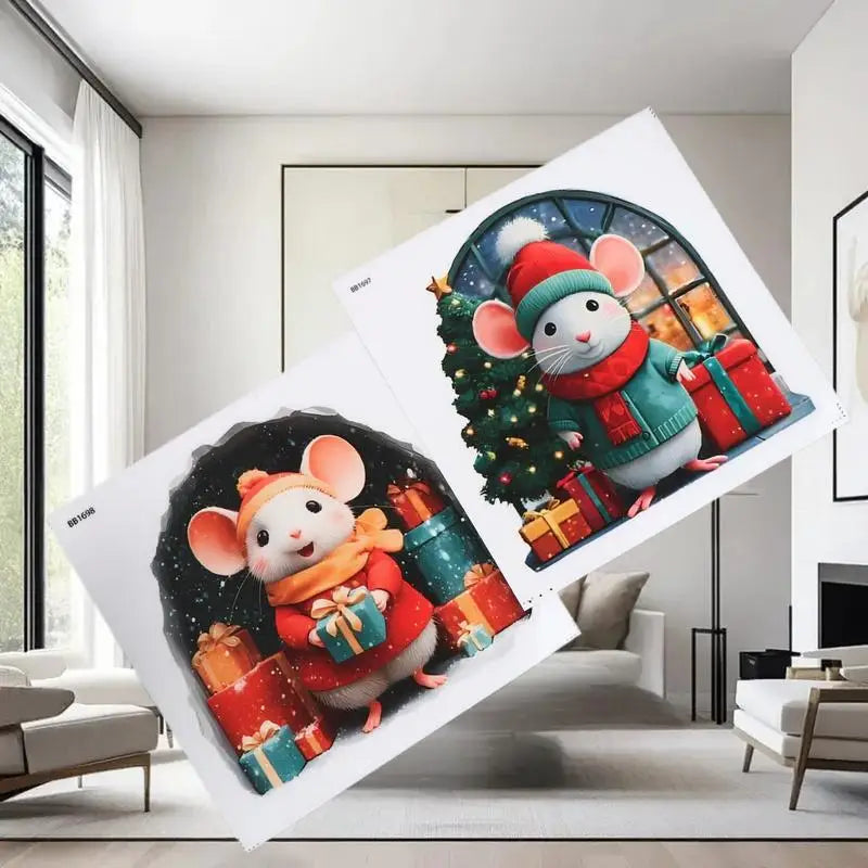Christmas Mouse Hole Wall Stickers – Cute Xmas Home Decor Christmas Wall Sticker Babs