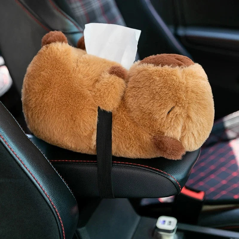 Capybara Plush Car Tissue Box Cover & Armrest Organizer Car Tissue Holder Babs