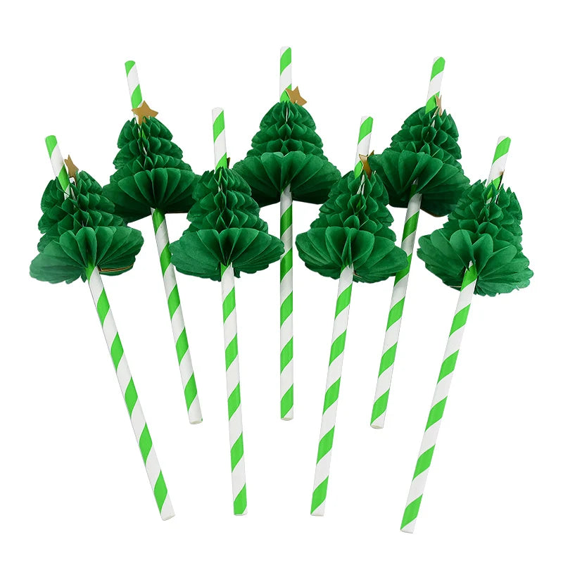 10Pcs 3D Christmas Tree Paper Straws – Holiday Party Décor Holiday Party Straws Babs 10Pcs
