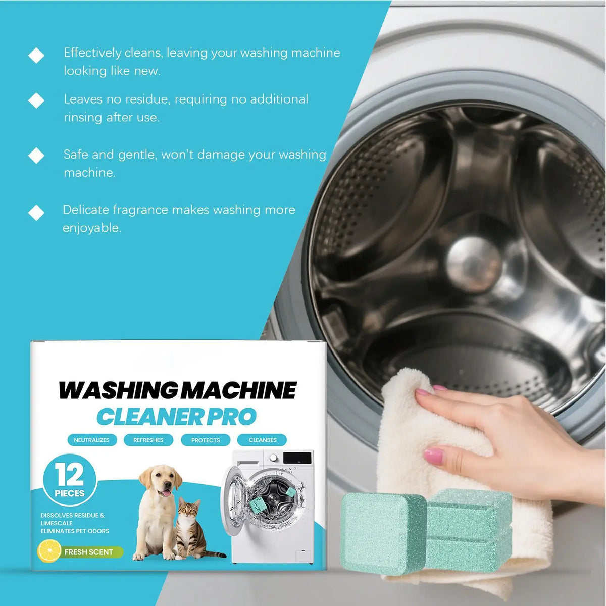 Washing Machine Cleaner Tablets for Pet Owners – 12pk Washing Machine Cleaner Babs