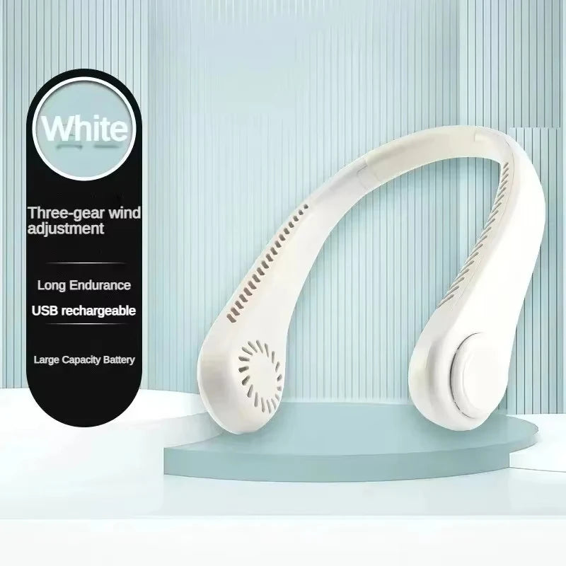 Bladeless Hanging Neck Fan – USB Rechargeable, Adjustable Speed Wearable Neck Fan Babs White USB Type-C