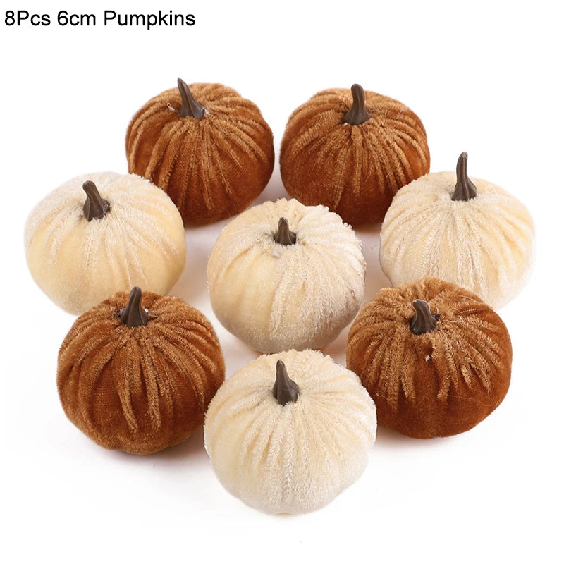 Flannel Artificial Pumpkins – Halloween & Thanksgiving Decor Artificial Pumpkin Decor Babs 8pcs set