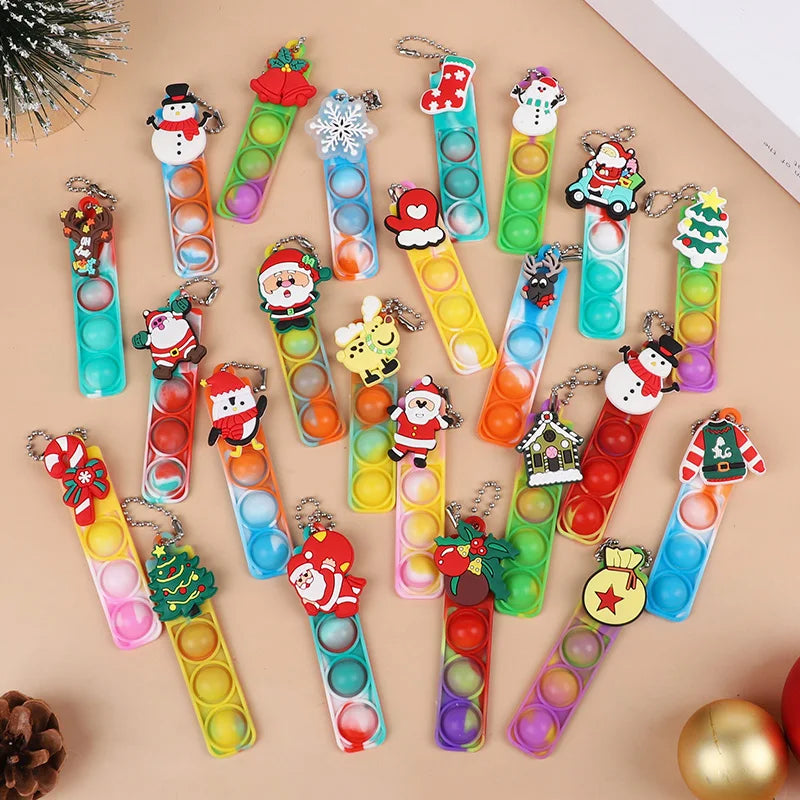 Christmas Pop Keychains Santa Snowman Kids Party Favors Pop Keychain Toy Babs