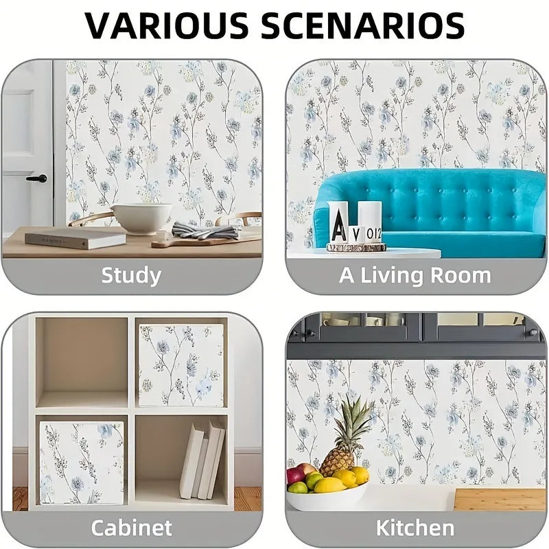 Vintage Blue Floral Peel & Stick Wallpaper – Waterproof Contact Paper Peel & Stick Wallpaper Babs