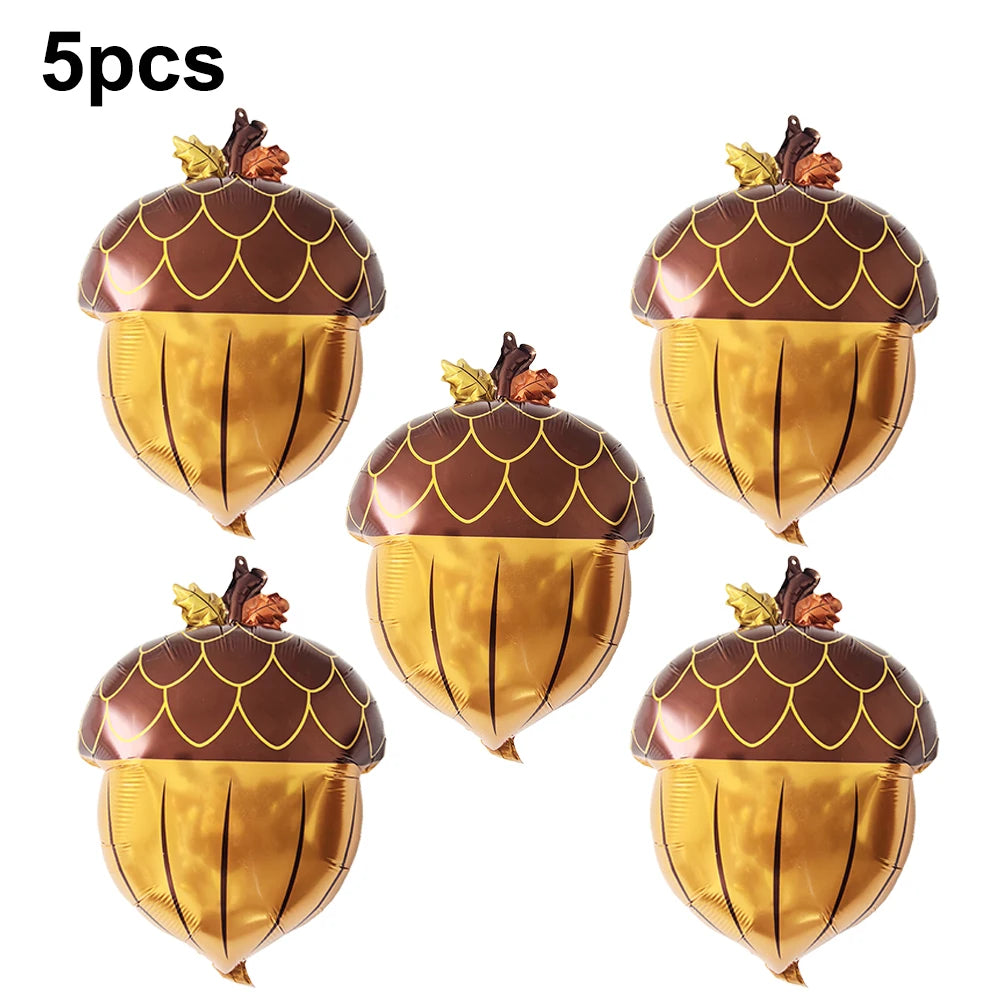 5-Piece Thanksgiving Foil Balloon Set – Maple Leaf, Acorn & Squirrel Party Foil Balloons Babs ROSE RED As show
