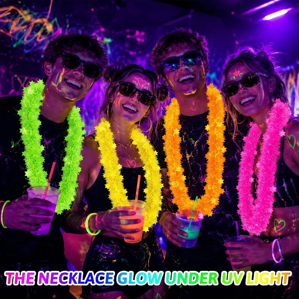 Flower Garland Glow Necklaces UV Blacklight Party Set 16pc Glow Party Necklace Babs