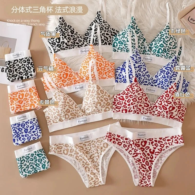 Women's Leopard Print Wire-Free Bra & Brief Set | Seamless Bra & Brief Set Babs