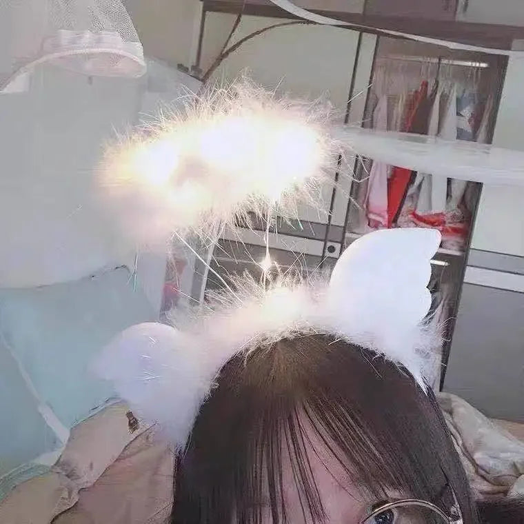 Angel Wings LED Feather Headband | Fairy Cosplay Party LED Costume Headband Babs