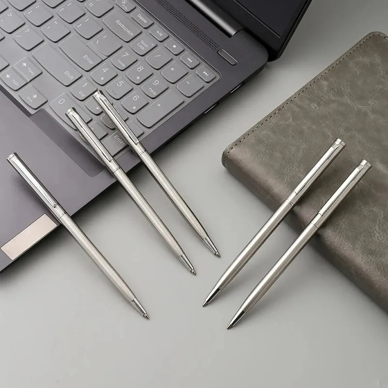 5-Pack Stainless Steel Twist-Top Ballpoint Pens, Medium Nib Ballpoint Pen Set Babs