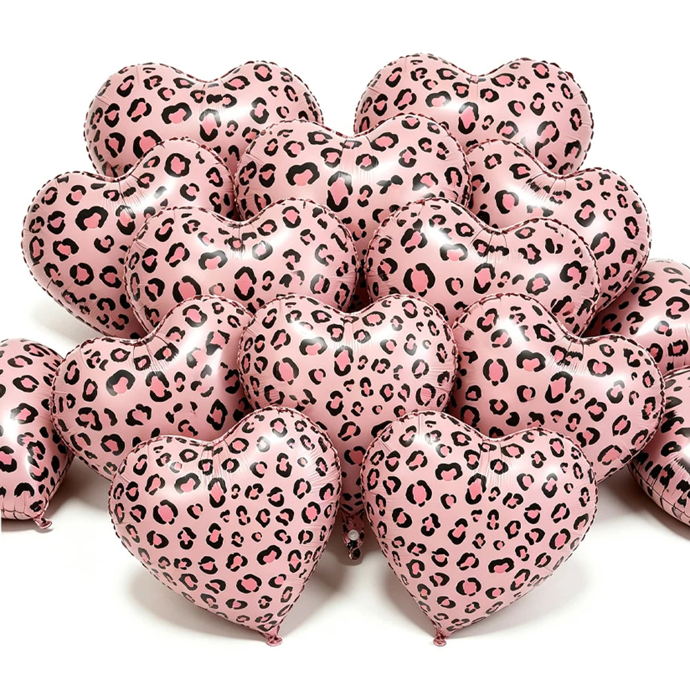 18" Pink Leopard Heart Foil Balloons – Party Decor 5/10/50 Pcs Party Foil Balloons Babs