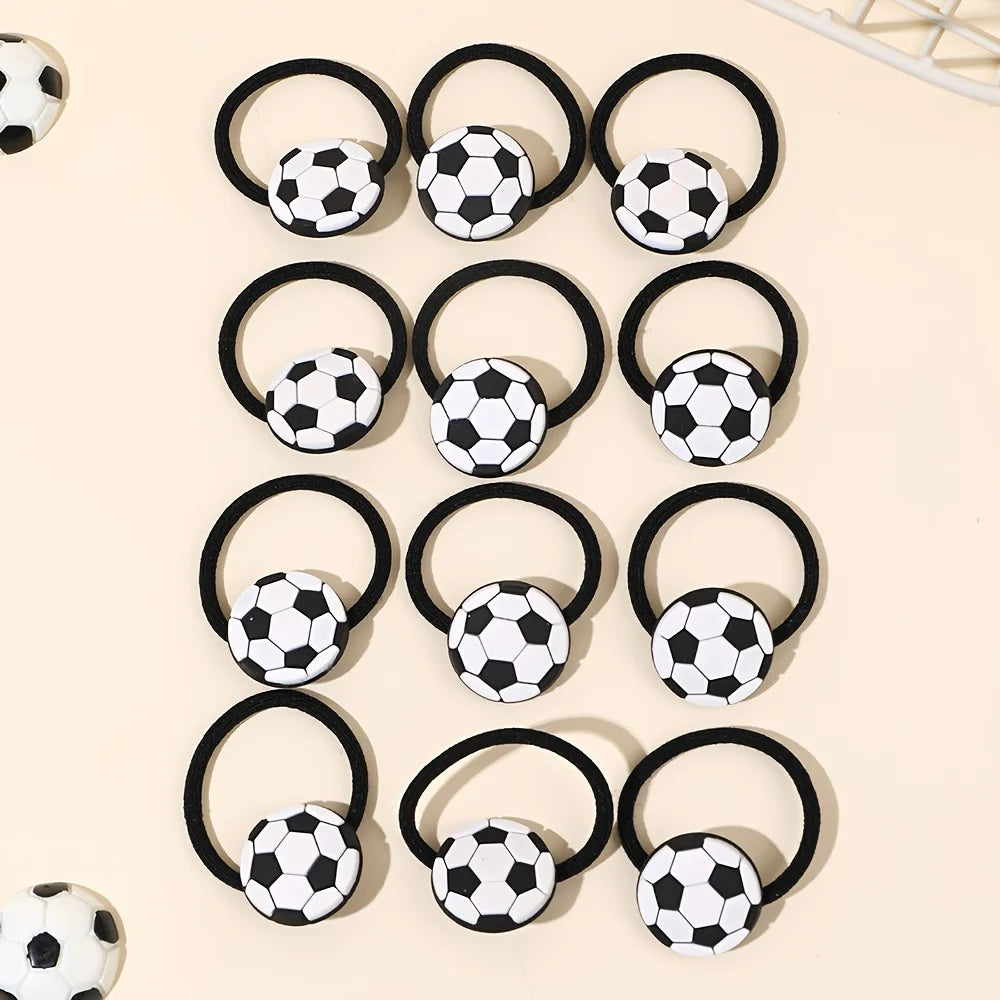 12pcs Football Elastic Hair Ties – Black & White Sport Set Sport Hair Ties Babs