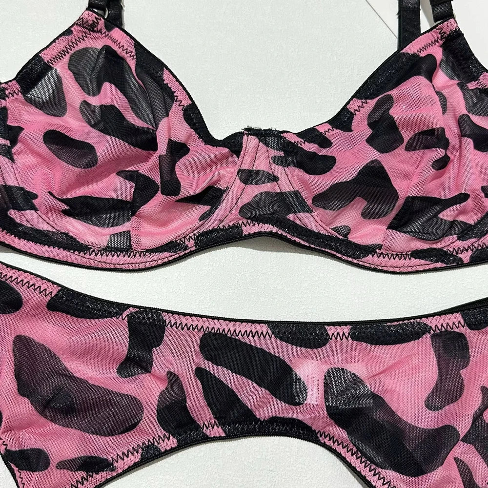 5-Piece Leopard Lingerie Set – Bra, Panty, Garter & Stockings Lingerie Set Babs